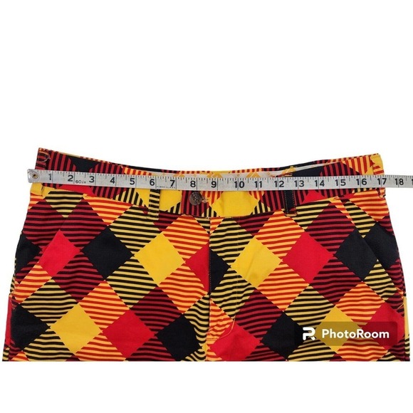 Loudmouth Cheezburger Golf Shorts Orange Yellow Black Plaid Colorful Size 34 - Picture 5 of 11